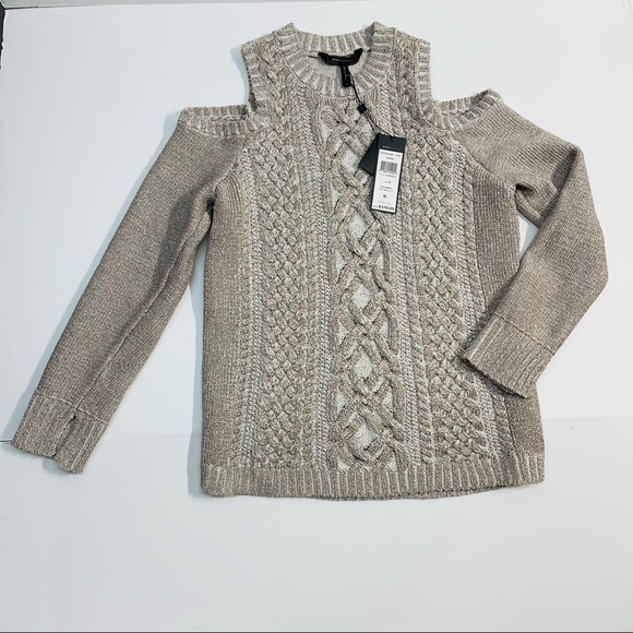 NWT BCBG MAXAZRIA  womens cold shoulder metallic silver sweater sz s champgn - Picture 15 of 16
